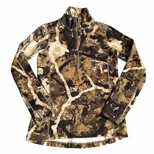 First Lite Women’s Merino X Furnace Exp 350 1/4 Zip Midlayer Sz M Camo Hunting